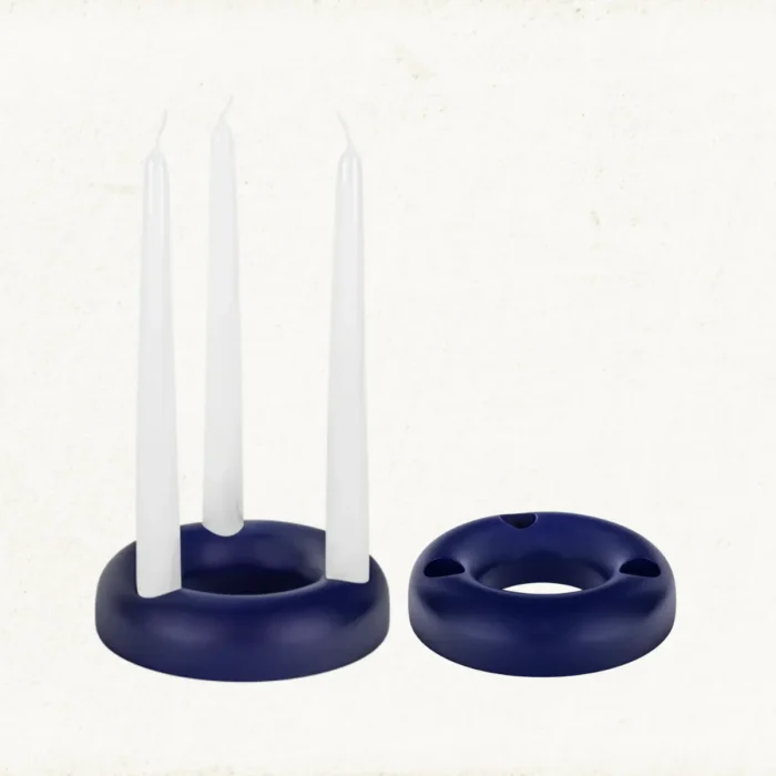 Blue Triple Candle Holder